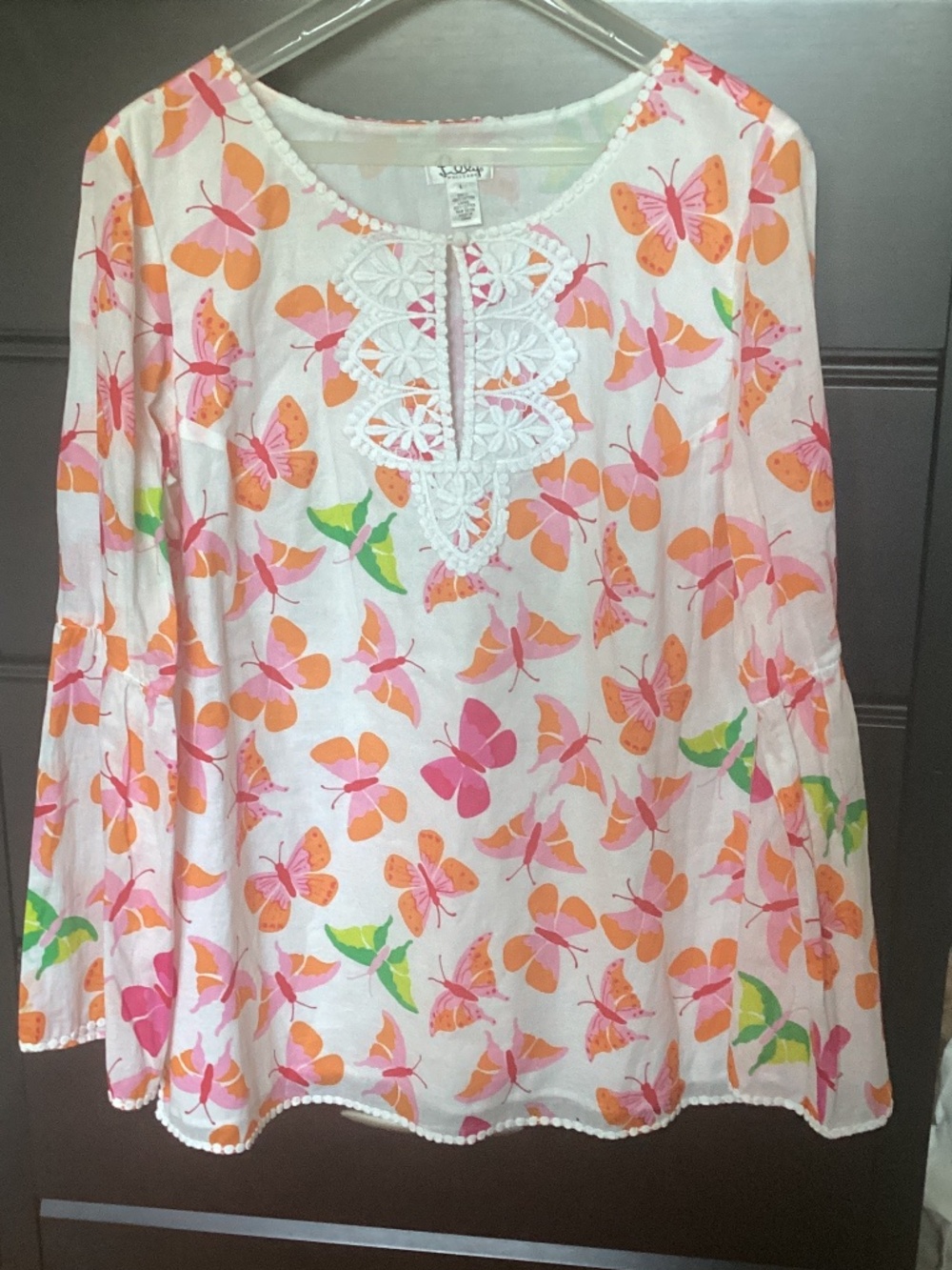 LILLY PULITZER PURE COTTON LINED BUTTERFLY TUNIC SIZE LARGE